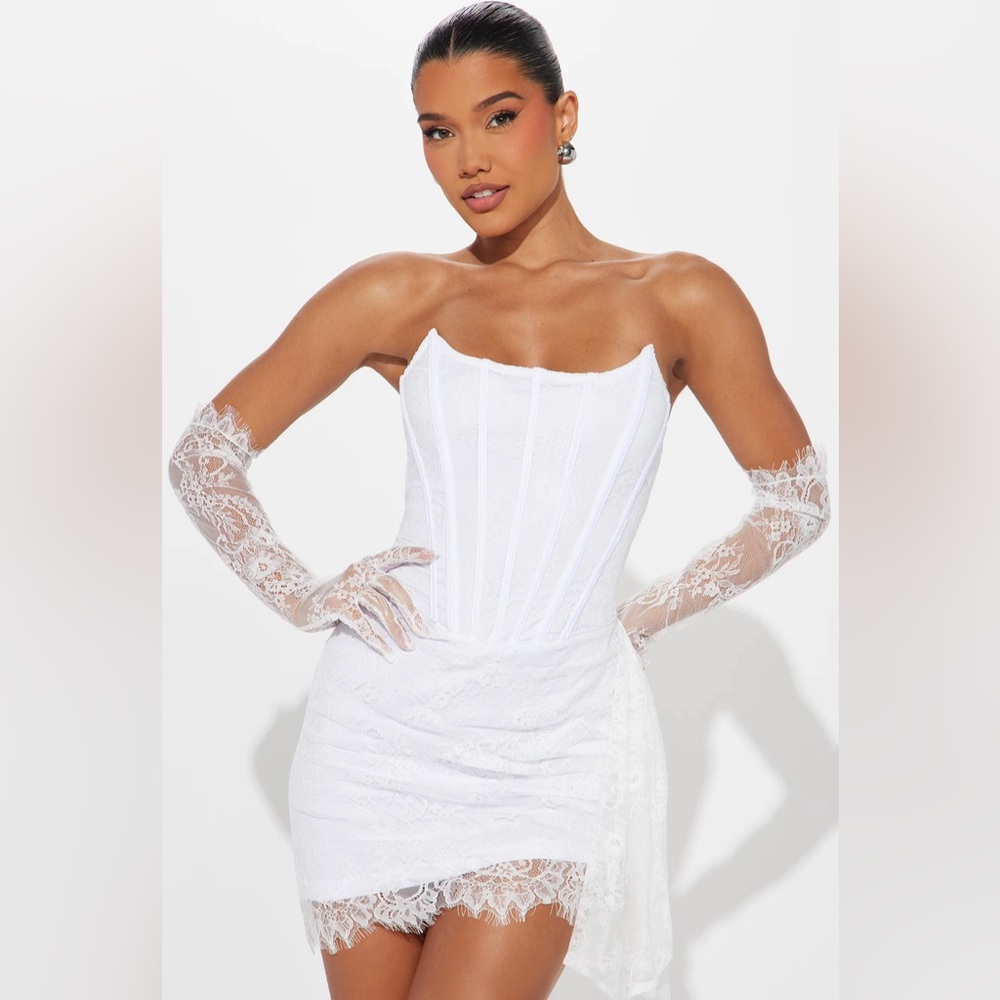 White Corset Mini dress with lace gloves
